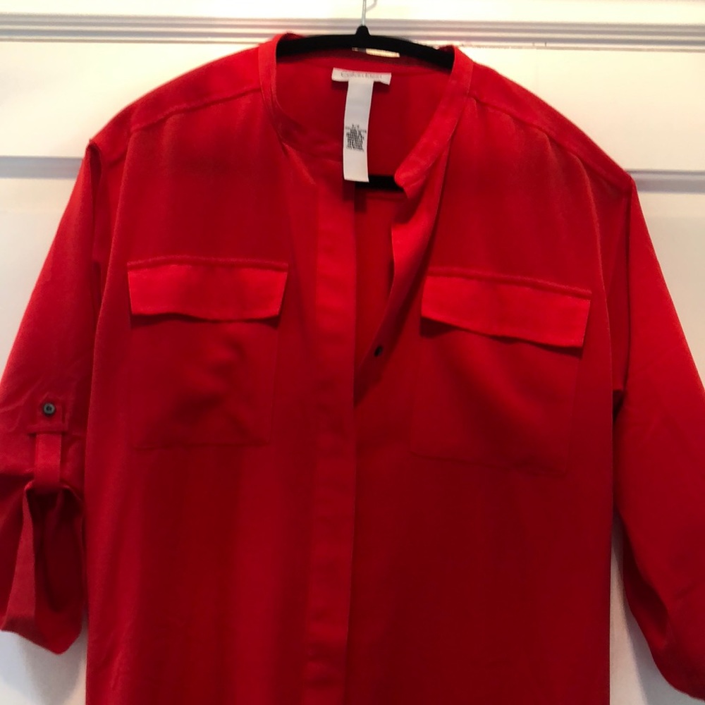 Calvin Klein orange red shirt dress with side pockets